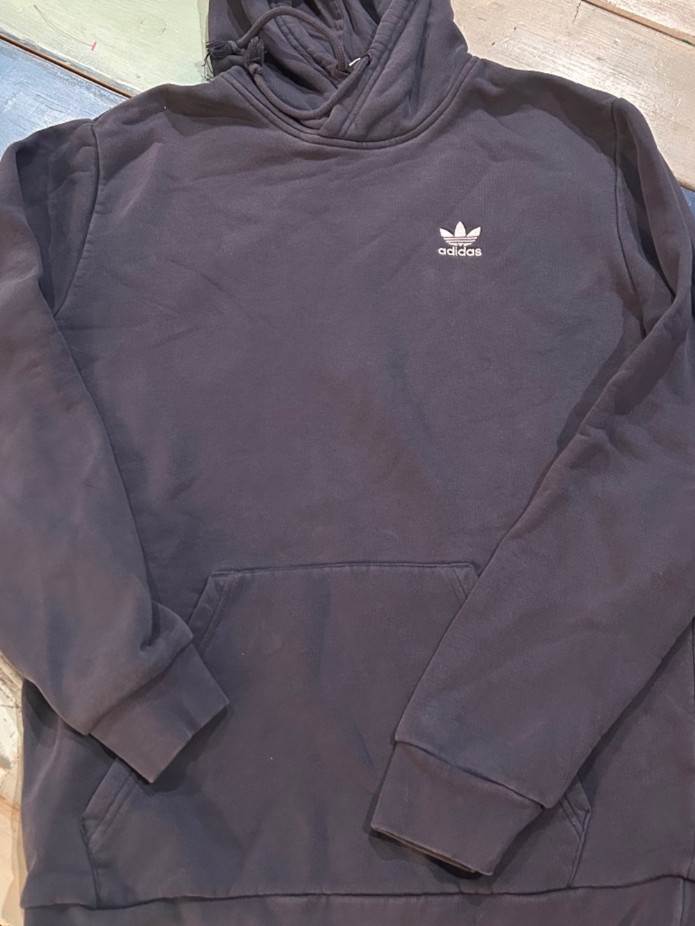 Adidas Originals Trefoil Hoodie Gray/Blue Men’s Small Pullover Sweatshirt